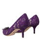 Dolce & Gabbana Purple Taormina Lace Crystal Heel Pumps Shoes