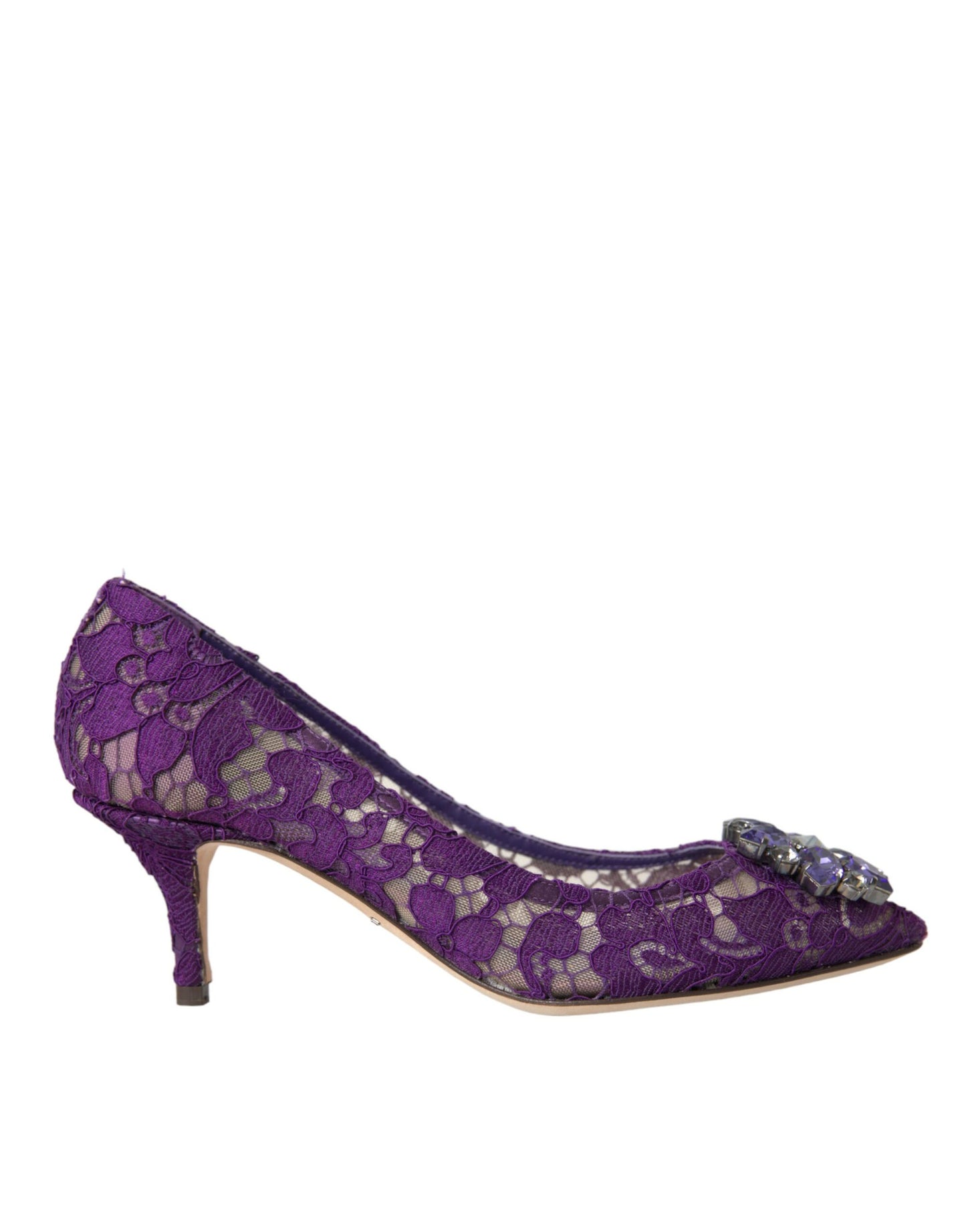 Dolce & Gabbana Purple Taormina Lace Crystal Heel Pumps Shoes