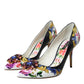 Dolce & Gabbana Multicolor Floral Leather Crystal Heels Pumps Shoes