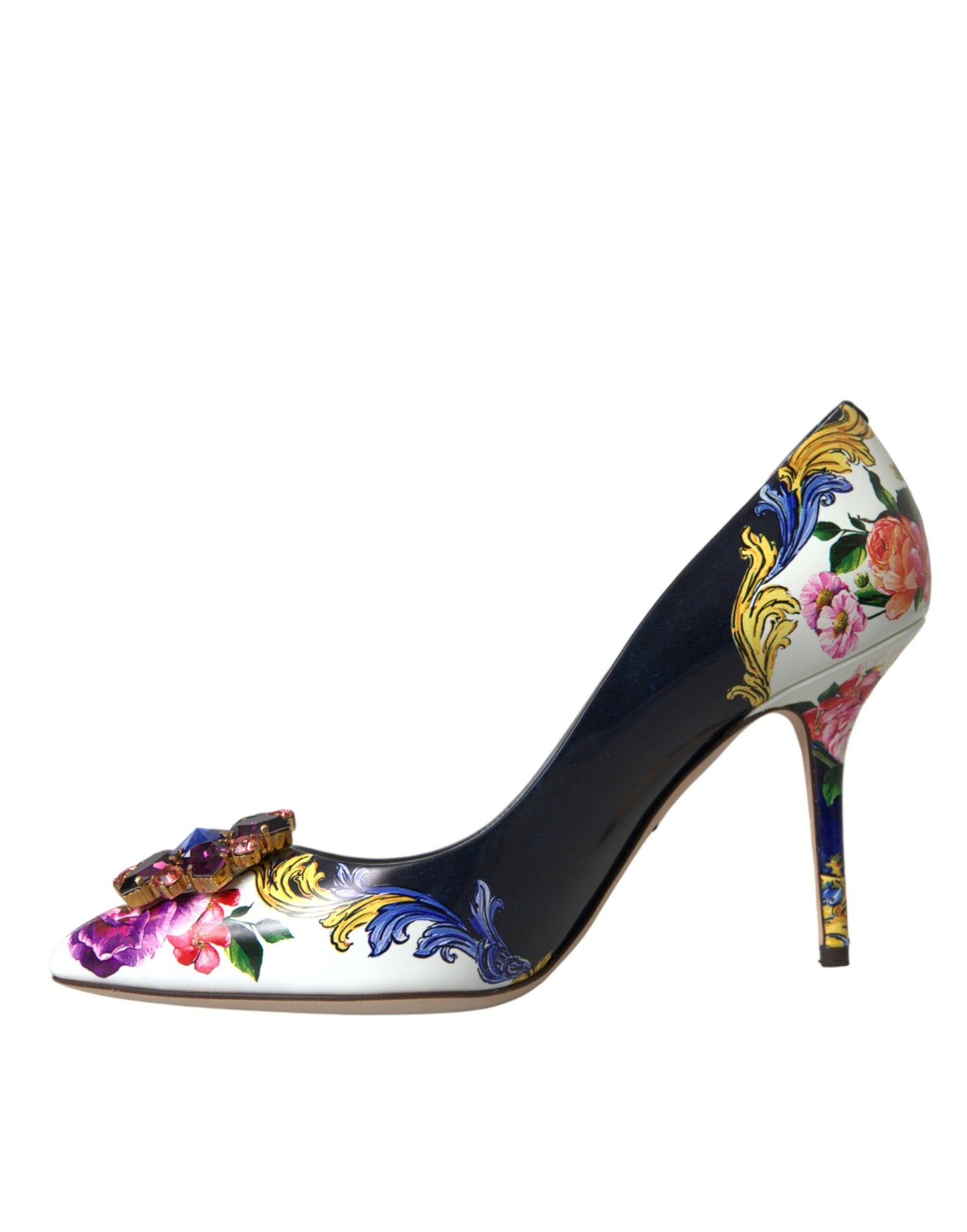 Dolce & Gabbana Multicolor Floral Leather Crystal Heels Pumps Shoes