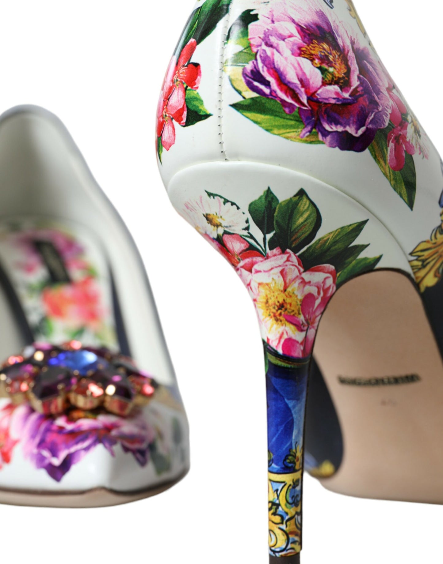 Dolce & Gabbana Multicolor Floral Leather Crystal Heels Pumps Shoes