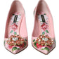 Dolce & Gabbana Pink Floral Leather Crystal Heels Pumps Shoes