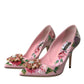 Dolce & Gabbana Pink Floral Leather Crystal Heels Pumps Shoes