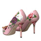 Dolce & Gabbana Pink Floral Leather Crystal Heels Pumps Shoes