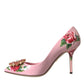 Dolce & Gabbana Pink Floral Leather Crystal Heels Pumps Shoes