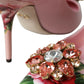 Dolce & Gabbana Pink Floral Leather Crystal Heels Pumps Shoes