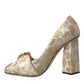 Dolce & Gabbana Gold Jacquard Crystals Heels Pumps Shoes