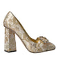 Dolce & Gabbana Gold Jacquard Crystals Heels Pumps Shoes