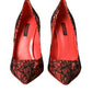 Dolce & Gabbana Orange Black Lace Leather Heels Pumps Shoes