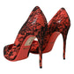 Dolce & Gabbana Orange Black Lace Leather Heels Pumps Shoes