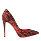 Dolce & Gabbana Orange Black Lace Leather Heels Pumps Shoes