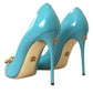 Dolce & Gabbana Blue Gold Leather Crystals Heels Pumps Shoes