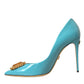 Dolce & Gabbana Blue Gold Leather Crystals Heels Pumps Shoes