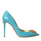 Dolce & Gabbana Blue Gold Leather Crystals Heels Pumps Shoes