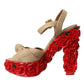 Dolce & Gabbana Red Roses Crystal Platform Sandals Shoes