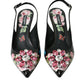 Dolce & Gabbana Black Roses Crystal Heels Slingback Shoes