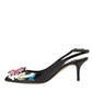 Dolce & Gabbana Black Roses Crystal Heels Slingback Shoes