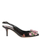 Dolce & Gabbana Black Roses Crystal Heels Slingback Shoes