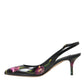 Dolce & Gabbana Black Floral Leather Heels Slingback Shoes