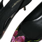 Dolce & Gabbana Black Floral Leather Heels Slingback Shoes