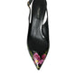 Dolce & Gabbana Black Floral Leather Heels Slingback Shoes