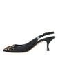 Dolce & Gabbana Black Mesh Embellished Heel Slingbacks Shoes