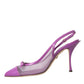 Dolce & Gabbana Purple Leather Mesh High Heels Slingback Shoes