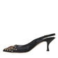 Dolce & Gabbana Black Mesh Embellished Heel Slingbacks Shoes