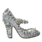 Dolce & Gabbana Silver Floral Crystal Mary Jane Pumps Shoes