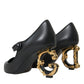 Dolce & Gabbana Black Leather Logo Heels Mary Janes Pumps Shoes