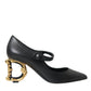 Dolce & Gabbana Black Leather Logo Heels Mary Janes Pumps Shoes