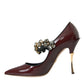 Dolce & Gabbana Bordeaux Leather Crystal Pumps Shoes