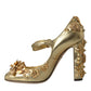 Dolce & Gabbana Gold Leather Crystal Mary Janes Pumps Shoes