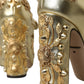 Dolce & Gabbana Gold Leather Crystal Mary Janes Pumps Shoes