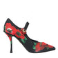 Dolce & Gabbana Black Floral Crystal Mary Jane Pumps Shoes