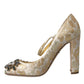 Dolce & Gabbana Gold Jacquard Crystal Mary Janes Pumps Shoes