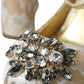 Dolce & Gabbana Gold Jacquard Crystal Mary Janes Pumps Shoes