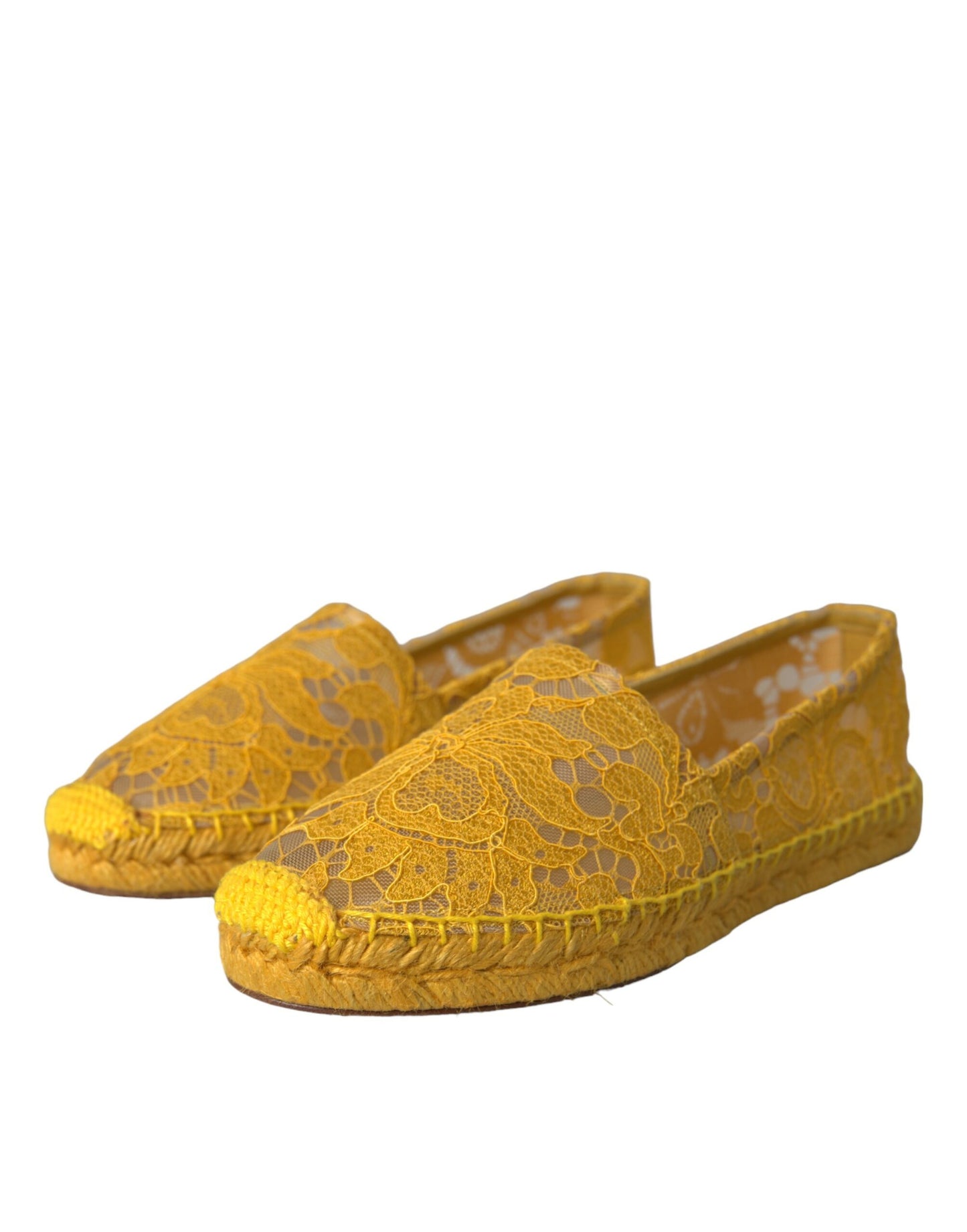 Dolce & Gabbana Yellow Taormina Lace Espadrille Loafers Flats Shoes