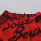 Dsquared² Red Printed High Waist Wide Leg Cropped Pants