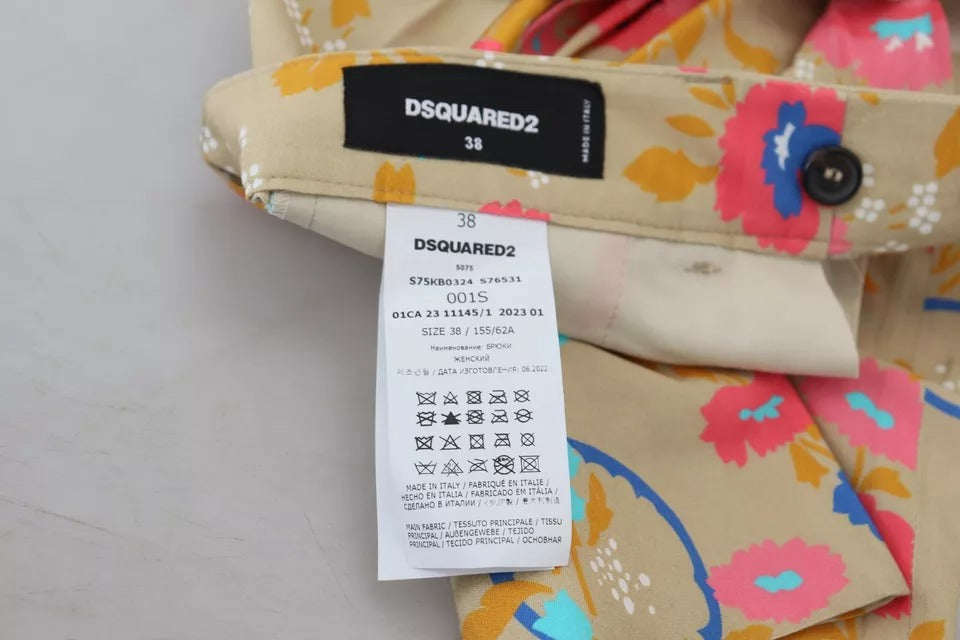 Dsquared² Beige Floral High Waist Straight Pants