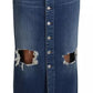 Dsquared² Blue Distressed High Waist Pencil Cut Denim Skirt