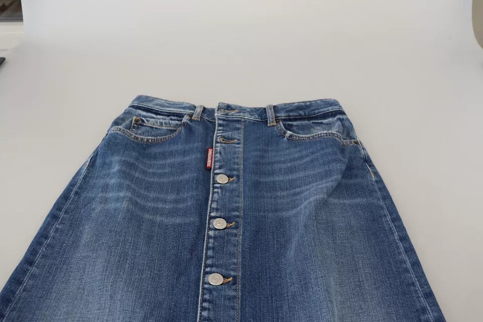 Dsquared² Blue Distressed High Waist Pencil Cut Denim Skirt