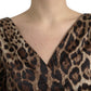 Dolce & Gabbana Brown Leopard Print Bodycon V-neck Midi Dress