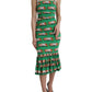 Dolce & Gabbana Green Cannoli Print Silk Ruched Midi Dress