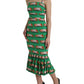 Dolce & Gabbana Green Cannoli Print Silk Ruched Midi Dress