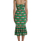 Dolce & Gabbana Green Cannoli Print Silk Ruched Midi Dress