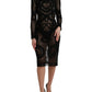 Dolce & Gabbana Black Sheer Long Sleeves Sheath Midi Dress