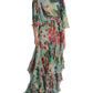 Dolce & Gabbana Blue Floral Print Tiered Long Maxi Dress