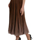 Dolce & Gabbana Brown Polyester Pleated High Waist Midi Skirt