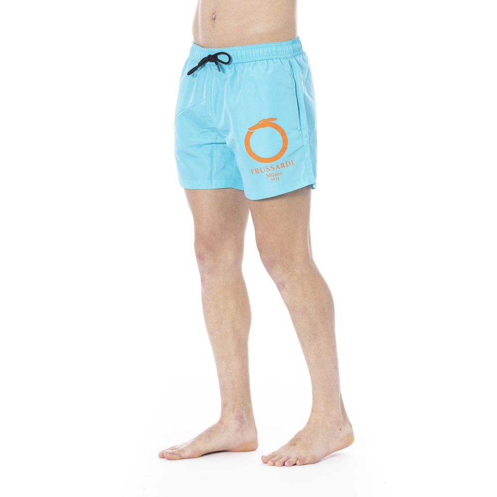 Trussardi Beachwear Light Blue Polyester Men Swim Trunk